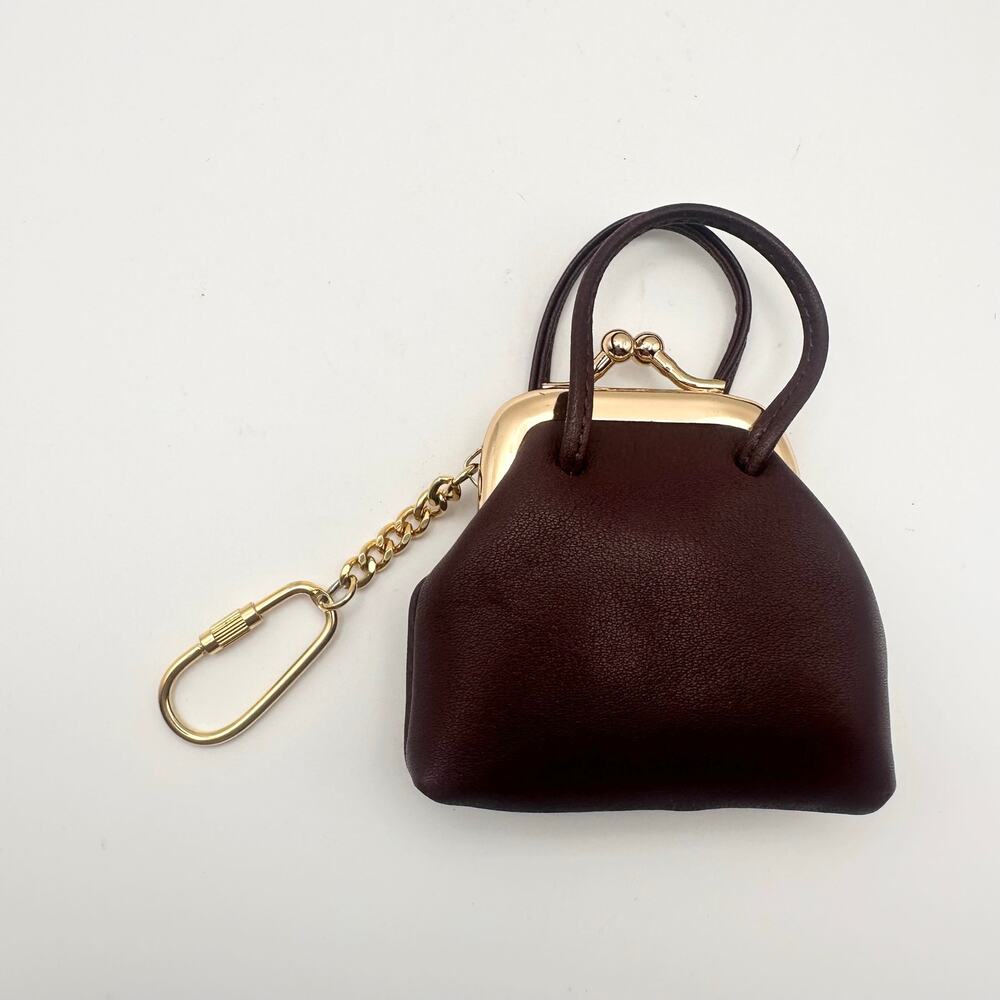 Etienne Aigner Brown Leather Kisslock Miniature Coin Top Handle Purse Keychain - Picture 3 of 5